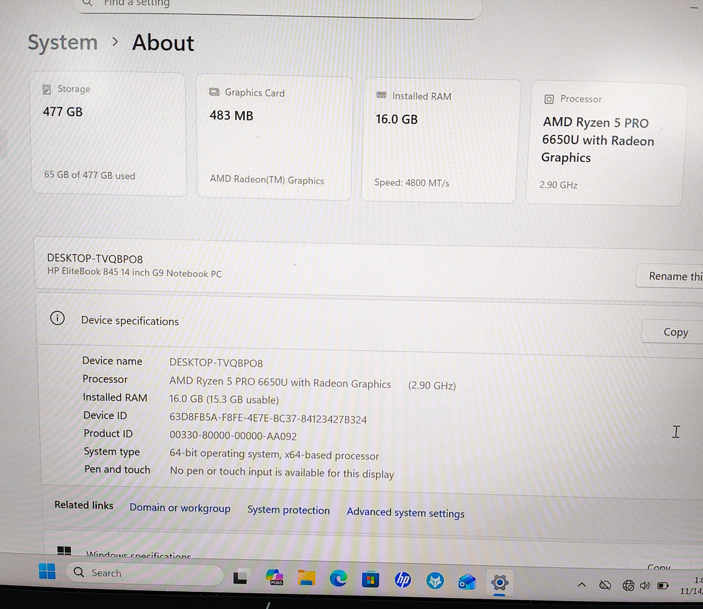 HP EliteBook 6W4D2UA#ABA 14" Ryzen 5 Pro 5650U 2.9GHz 16GB RAM 512GB SSD