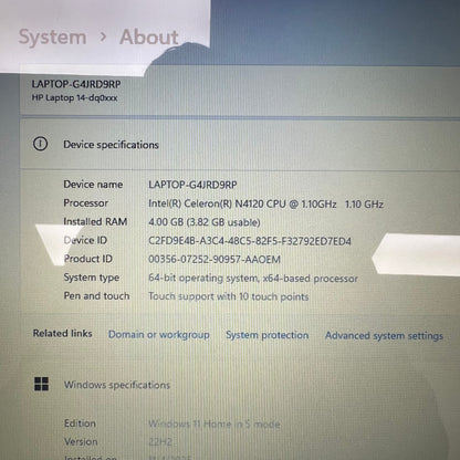 HP Laptop 14-DQ0713DS 14" Celeron N4120 2.6GHz 4GB RAM 64GB